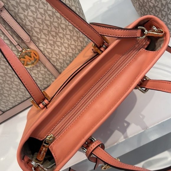 Michael Kors Jet Set Travel XS Embossed Pebbled Leather Tote Bag Sherbert - Picture 9 of 16